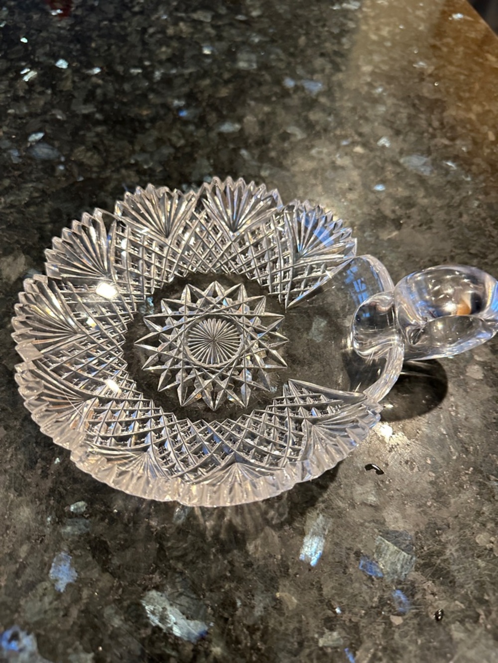 Clear Cut Glass Serving Dish with Handle - White/Clear